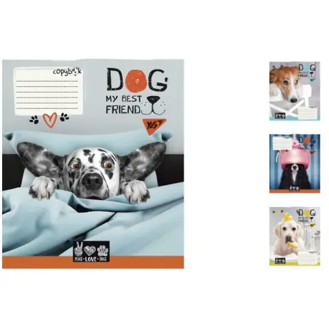 Зошити учнівські 18 аркушів клітинка. YES Dog my best friend, 25 шт. в упаковці