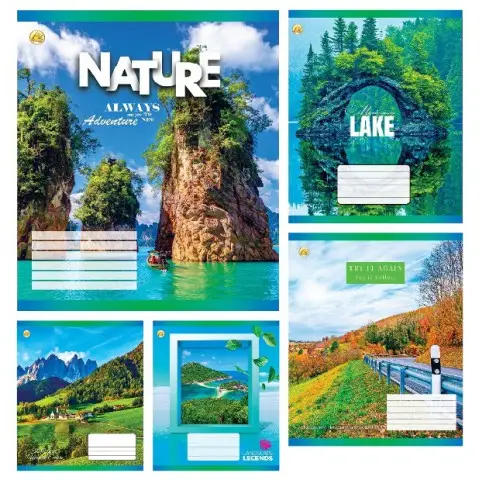 Зошити учнівські 36 аркушів клітинка Тверда Природа, 20 шт. в упаковці