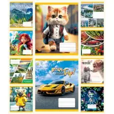 Тетради ученические 12 листов клетка Твердая Микс 5, 25 шт. в упаковке