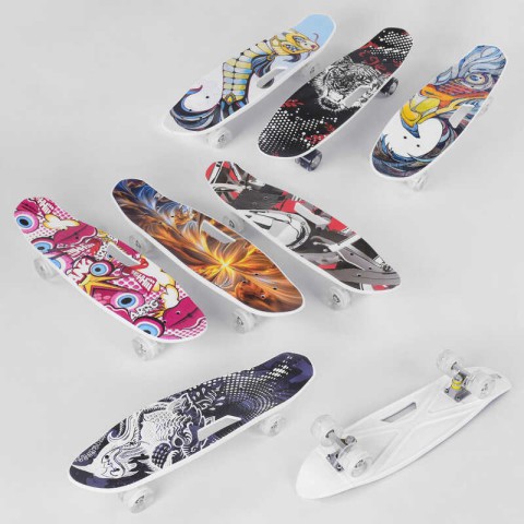 Скейт пенні борд круїзер із ручкою Best Board, PU колеса, що світяться, дошка 65 см, C40311 (В асортименті)