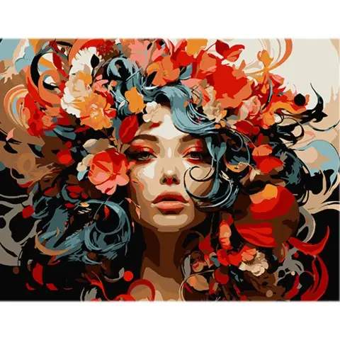 Набір для розпису по номерах Романтика квітів у волоссі, Strateg, на чорному фоні, 40x50 см, AH1115