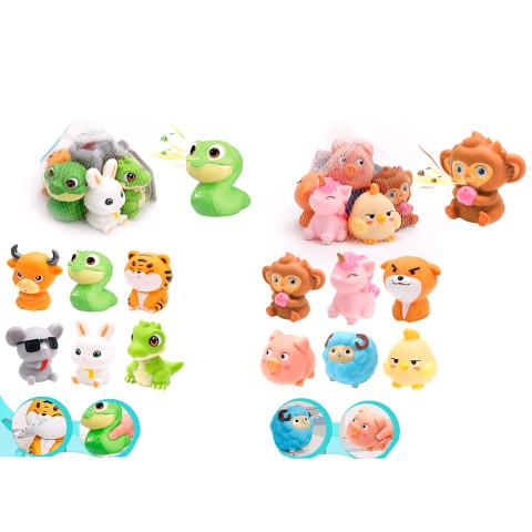 Набір іграшок для купання тварини, 6 шт., від 7 см, бризкалка, в сітці, 14x15x13 см (В асортименті)