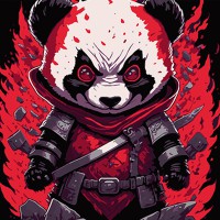 Набір для розпису по номерах Панда-ніндзя у зловісному стилі, Strateg, на чорному фоні, 40x40 см, AV4040-52