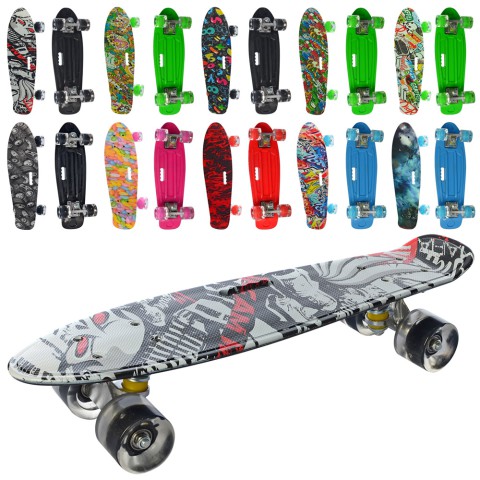 Скейт пенні борд, 56x14 см, алюмінієва підвіска, PU колеса, зі світлом, антиковзання, MS0749-7 (В асортименті)