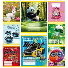 Тетради ученические 12 листов косая линия Тверда Мікс 10, 25 шт. в упаковке