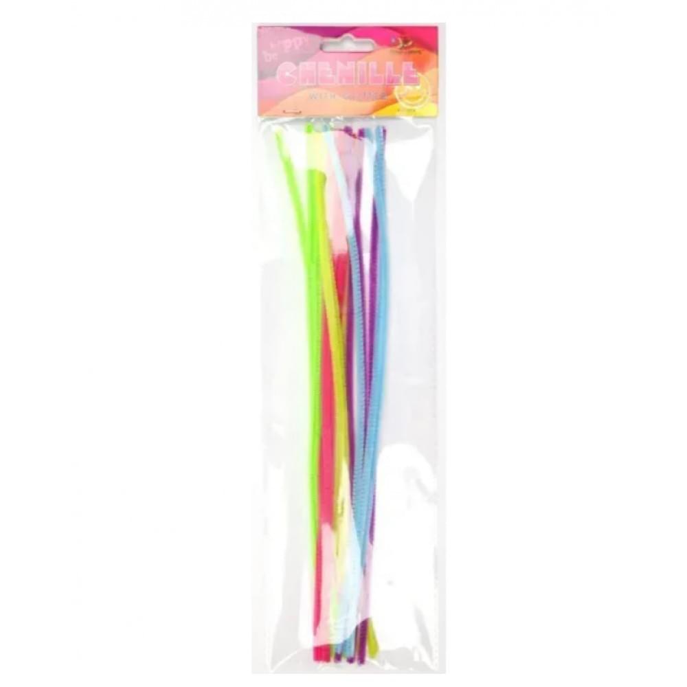 Синельний дріт з блискітками, 4х300мм, 6кольорів,18шт.MТ2008, ціна за 2 шт. //