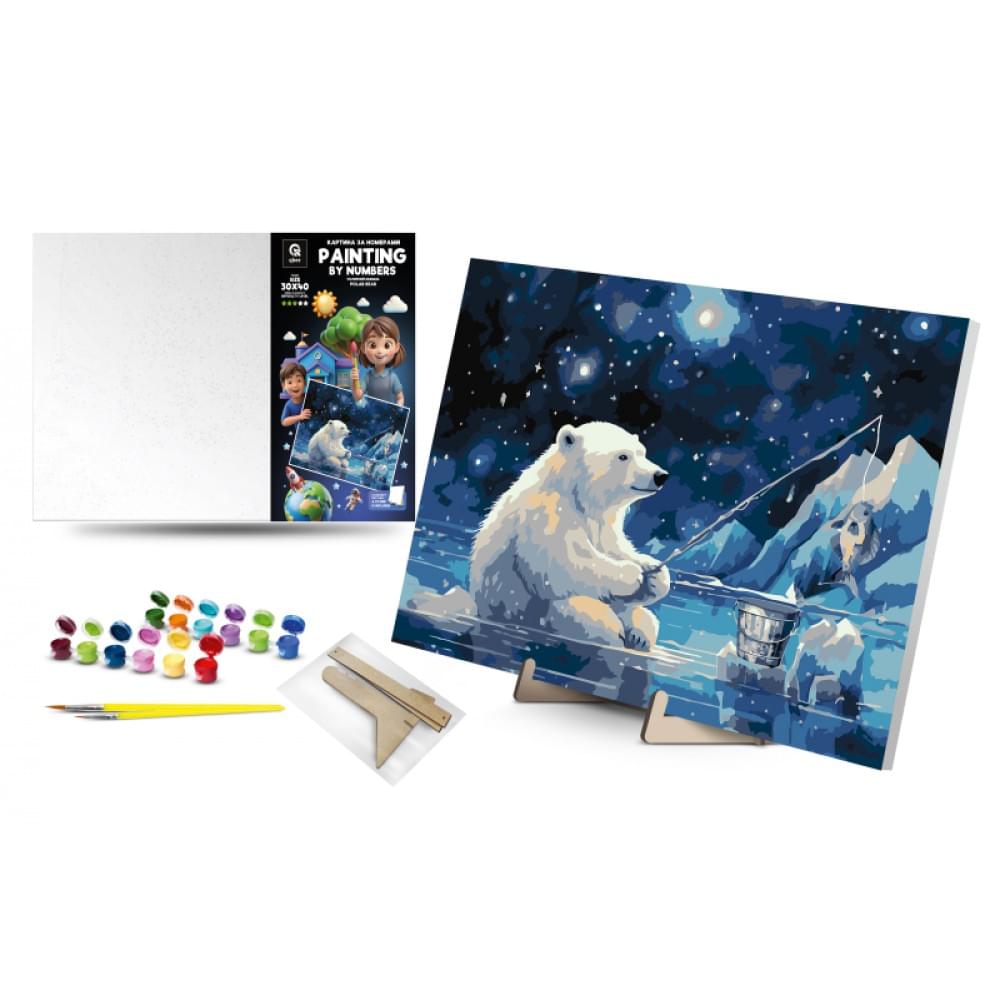 Набір для розпису по номерах Qbee "Полярний ведмідь" з дерев'яною підставкою 30х40 см QB900-081