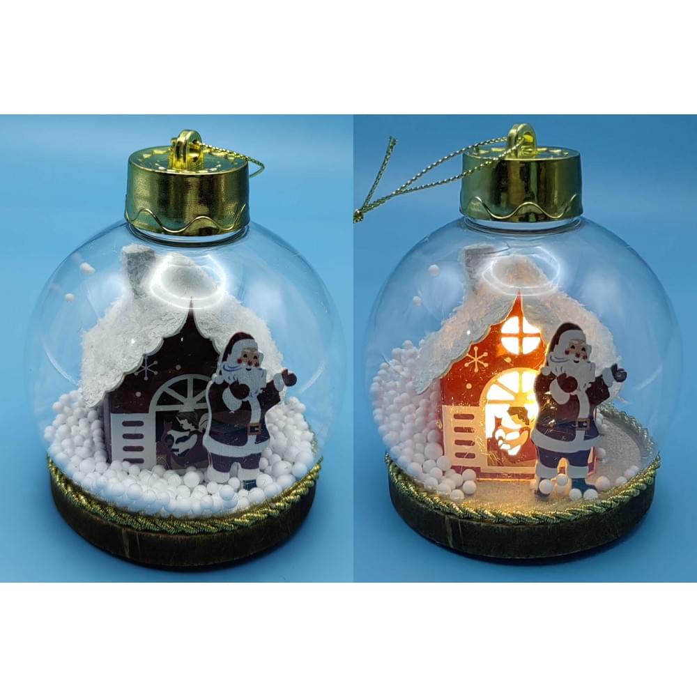 Іграшка на ялинку світиться LED "Куля 8см -Д.Мороз,Будиночок" (24*12)