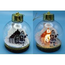 Іграшка на ялинку світиться LED "Куля 8см -Д.Мороз,Будиночок" (24*12)