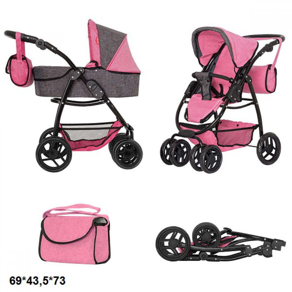 Коляска для ляльки 2в1 CARRELLO AVANTI 9662 PINK з сумкою метал.кор.60,5*18,5*38,5 /1/