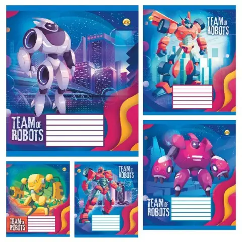 Тетради ученические 12 листов линия Твердая 32103 РОБОТ, 25 шт. в упаковке