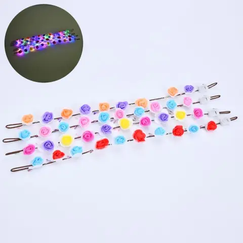 Аксесуар для волосся віночок з квітами, діаметр 19 см, довжина 57 см, світло 3 режими