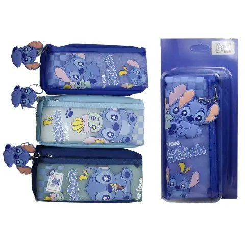 Пенал-косметичка із брелоком Стіч, 2 змійки, 5826 (В асортименті)