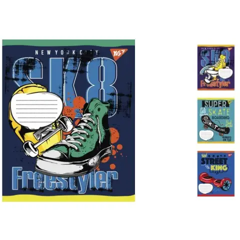 Зошити учнівські 12 аркушів клітинка. YES Skates, 25 шт. в упаковці