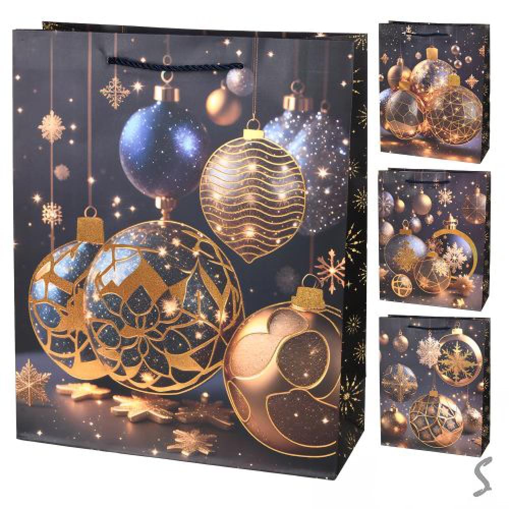 Пакет новорічний паперовий M "New Year's toys" 26*32*10см R34758-M, ціна за 6 шт. /480/