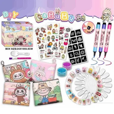 Набір прикрас LABUBU блискітки нігті наліпки косметичка пензлик фломастери (В асортименті) L5341