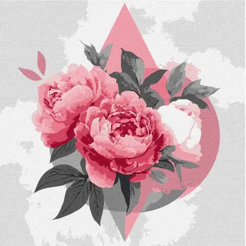 Набір для розпису по номерах Геометричні фігури з півоніями, Ideyka, 30x30 см, КНО3315