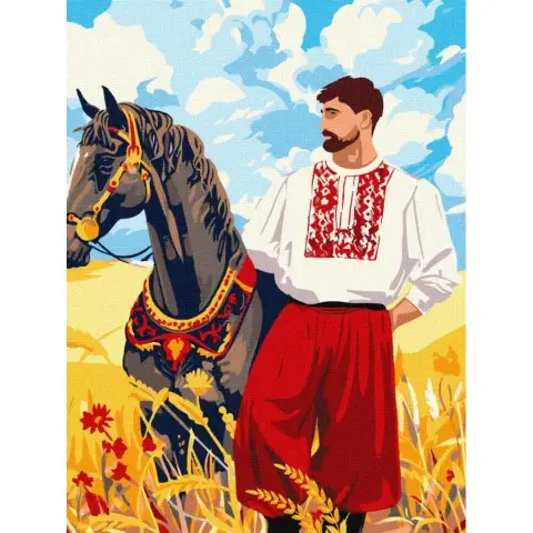 Набір для розпису по номерах Козак у полі, Ideyka, 30x40 см, КНО8467