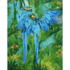 Картина за номерами  сині папуги strateg розміром 40х50 см (gs001)