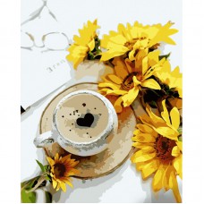 Картина за номерами  кава з соняшниками strateg розміром 40х50 см (gs1031)