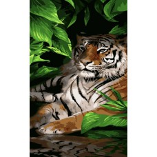 Картина за номерами  тигр у листі strateg розміром 50х25 см (ww025)