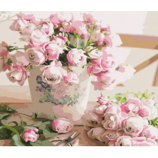 Картина за номерами  біло-рожеві троянди strateg розміром 40х50 см (gs1018)