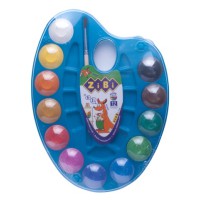 Фарби акварельні на палітрі, 12 кольорів, натуральний пензель, синій