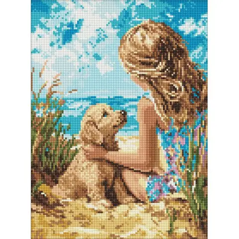 Набір з алмазною мозаїкою на підрамнику Радісний песик Ideyka AMO8158, 30x40 см
