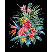 Набір для розпису по номерах Екзотичний букет, Strateg, на чорному фоні, 40x50 см, AH1050