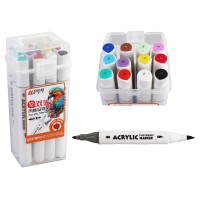 Набір акрилових скетчмаркерів двосторонніх Aodemei, трикутний корпус, м’який+твердий, 12 шт., пластиковий бокс