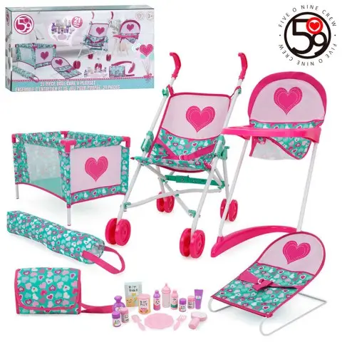 Набір гральний для ляльки коляска стільчик манеж шезлонг сумка аксесуари 21 шт T816057