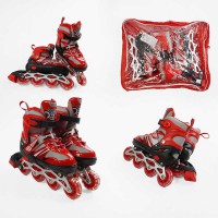 Роликові ковзани, розмір 29-33, PVC колеса, устілка 17-20 см, червоний, INLINE SKATE, 73426-S