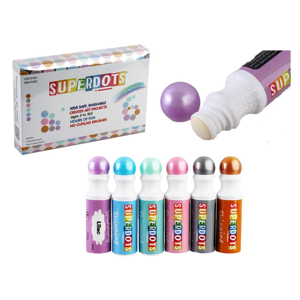 Крапкові маркери "Superdots" 6 кольорів, пастельні, золотий, срібний, об'єм маркера 60мл C35510