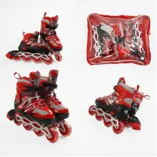 Роликові ковзани, розмір 34-38, PVC колеса, устілка 21-24 см, червоний, INLINE SKATE, 89208-M