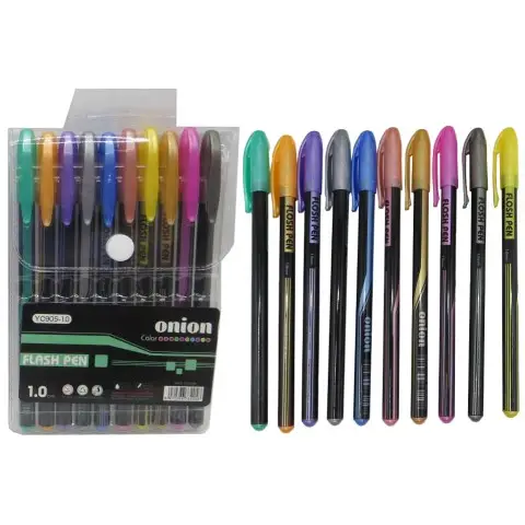 Набір гелевих ручок, 10 шт., з металевим ефектом, PVC