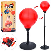 Боксерський набір 2в1, груша 18 см, металева стійка 115 см, настільна груша 36 см, 2 рукавички 20 см, насос