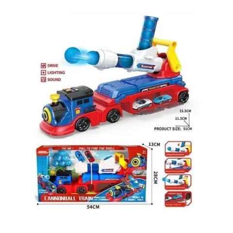 Потяг з механічною ракетницею 2 машинки м'які кульки JP588-34A