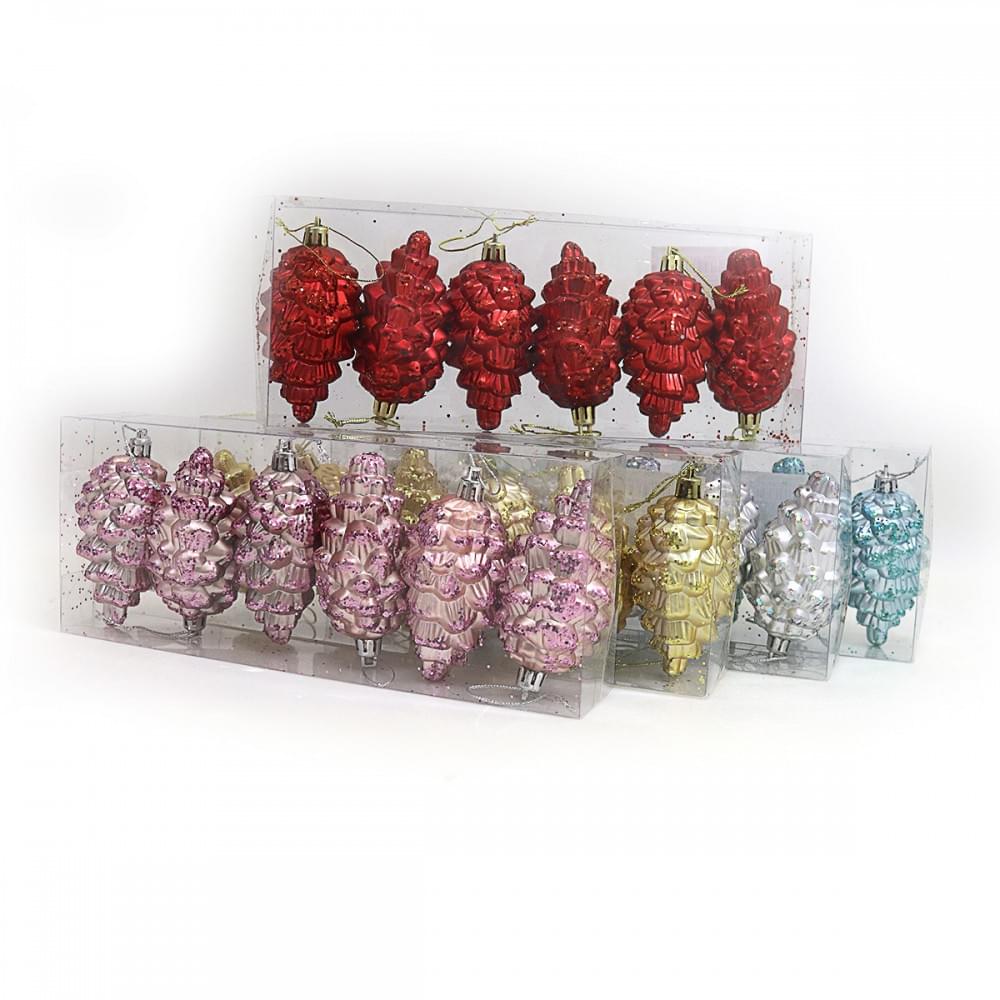 Ел. украшения "Шишки" 8*4см, 6шт, PVC, mix, 1шт/этик.