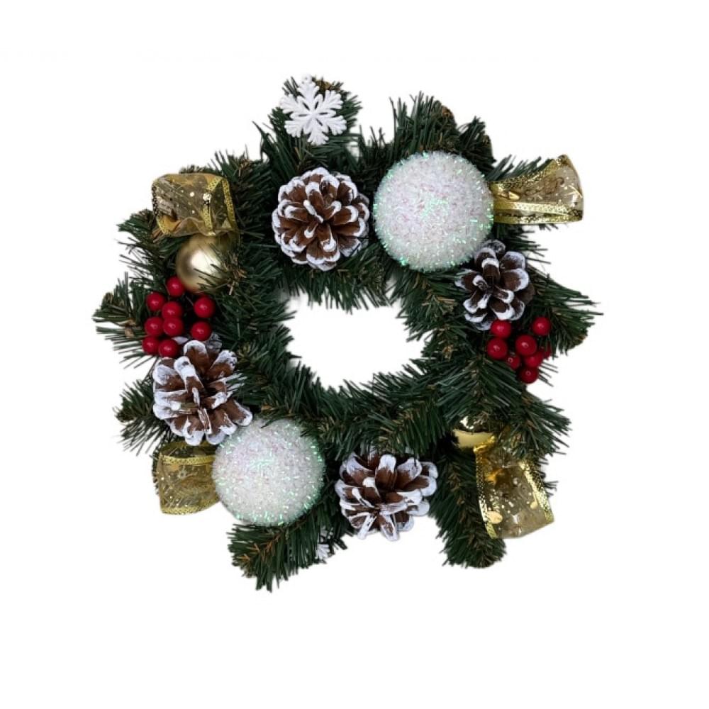 Віночок новорічний штучний з прикрасами 29см ВН15