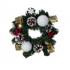 Віночок новорічний штучний з прикрасами 29см ВН15