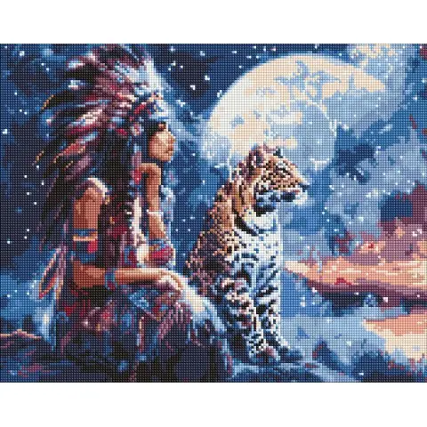 Набір з алмазною мозаїкою Дівчина і леопард Ideyka AMO8068, 40x50 см