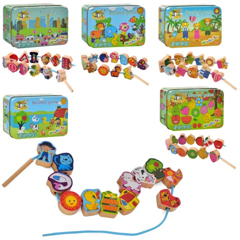 Дерев’яна шнурівка в металевому пеналі, 14x9.5x4 см, MD1862 (В асортименті)