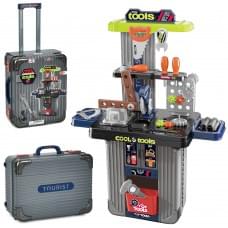 Стіл з інструментами 48-24-в66см, 2в1(чемодан,ручка,2колеса), набір інструментів, пила, викрутки, шестерні, в чемодані/карт.обгортка, 24-31-13см /9/