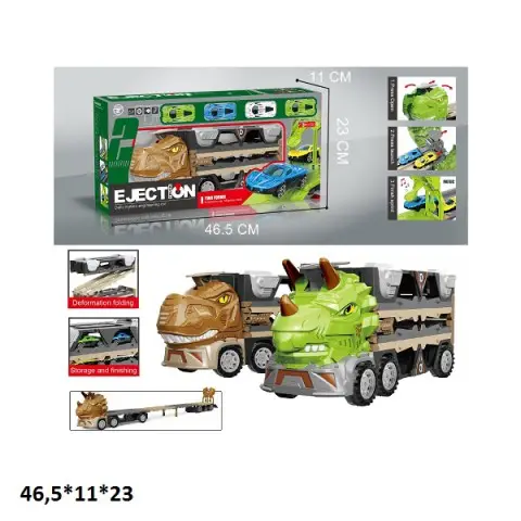 Трейлер-монстр-трек динозавр запуск з метал машинками 4 шт 838