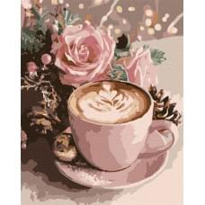 Набір для розпису по номерах "Новорічне капучино з фарбами металік" Ideyka 40х50см КНО5743