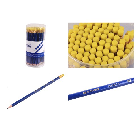 Олівець графітовий JOBMAX, HB, пластиковий, синій, з гумкою, 100 шт., BM.8514