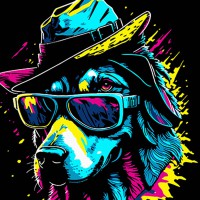 Набір для розпису по номерах Пес у стильній шляпі, Strateg, на чорному фоні, 40x40 см, AV4040-70