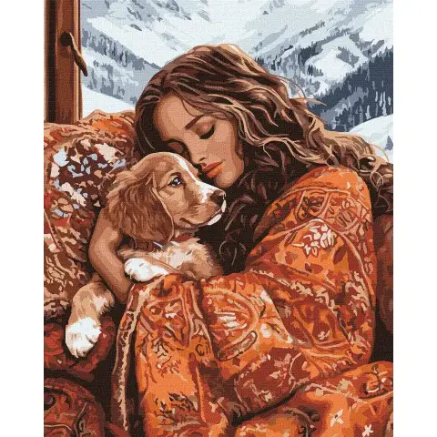 Набір для розпису по номерах Обійми улюбленця, Ideyka, 40x50 см, КНО8536