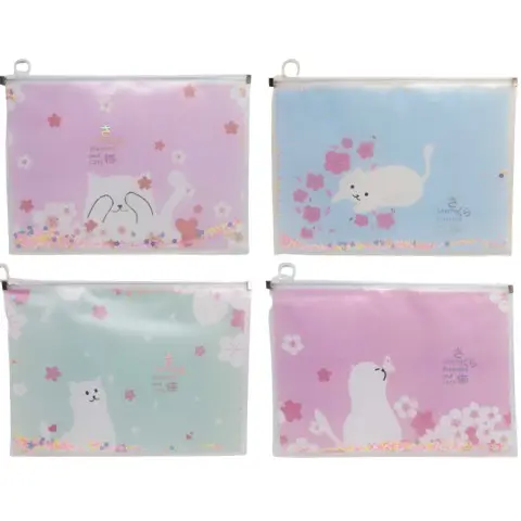 Папка для зошитів на змійці, А4+, Сипучі блискітки-Кіт, 33x24.5 см, 2457-А4 (В асортименті)