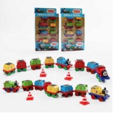 Набір потягів металопластик, магнітне з'єднання, 2 локомотиви, 6 вагончиків, 2 конуси, в кор. /120-2/